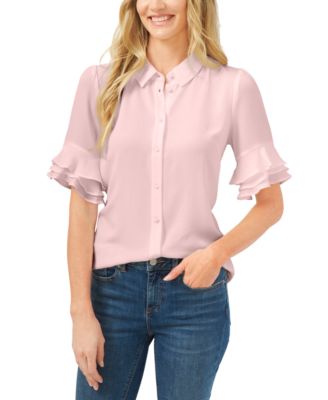 Women's Button-Front Ruffled 3/4-Sleeve  Blouse