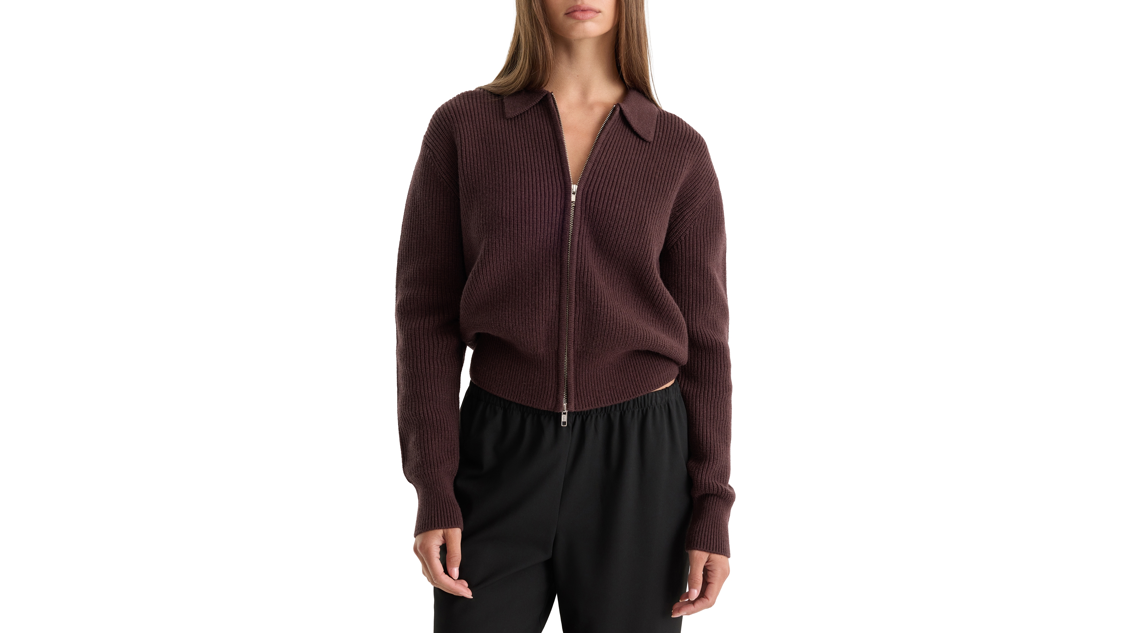 Good American Women's Cropped Full-Zip Polo Cardigan