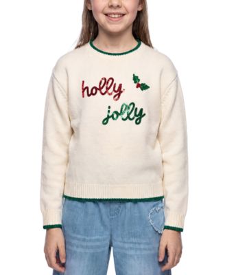Girls' 7-16 Holly Jolly Long-Sleeve Crewneck Sequin Sweater