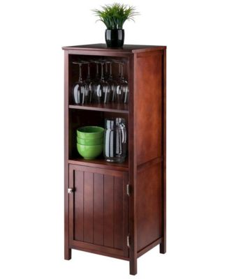 Narrow Storage Cabinet with Door and 2 Shelves, Walnut Finish