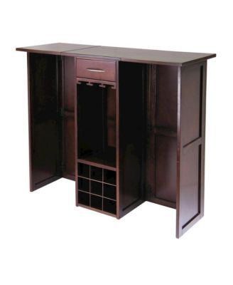 Wine Bar Cabinet, Walnut Finish, Nine Bottle Storage, Glasses Rack, Solid Wood