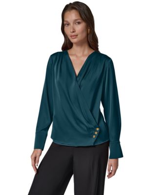 Women's Satin Faux-Wrap Blouse
