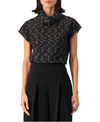 Women's Metallic Fleck Boucle Cowl Neck Top