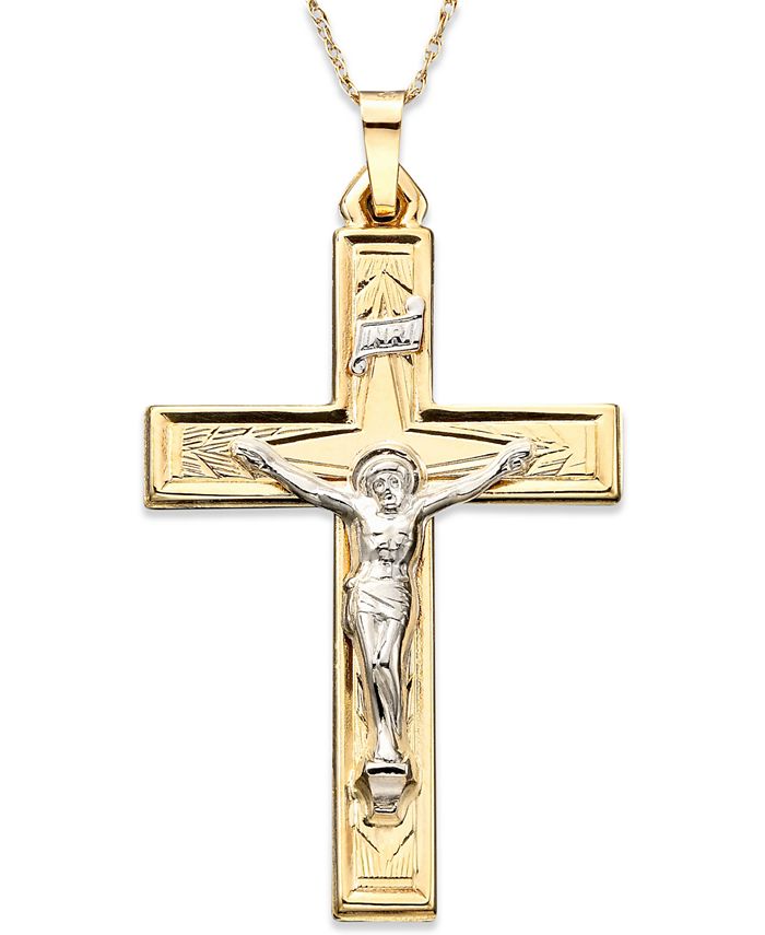 14K Solid Real Tri Color Religious Crucifix Pendant for men Women 