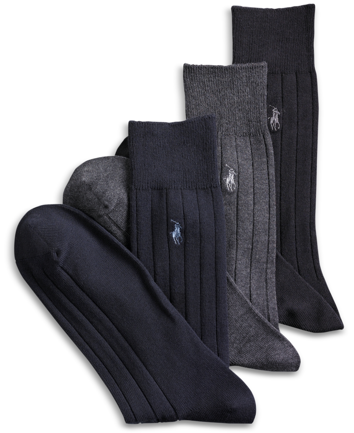 Shop Polo Ralph Lauren 3-pack Cotton Rib Extended Size Casual Men's Socks In Black,charcoal,navy