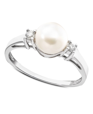 image of Cultured Freshwater Pearl & Diamond (1/10 ct. t.w.) Ring in 14k White Gold