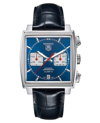 TAG Heuer Men's Swiss Automatic Chronograph Monaco Blue Croc Embossed Leather Strap Watch 39mm CAW2111.FC6183