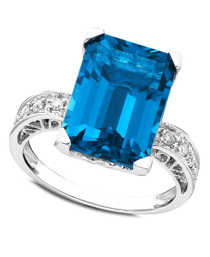Macy's 14k White Gold Ring, Blue Topaz (8-9/10 ct. t.w.) and Diamond (1 ...