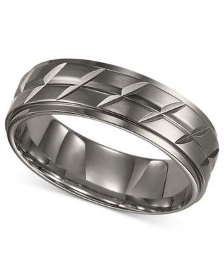 Triton Men's Titanium Ring, Etched Wedding Band - Macy's