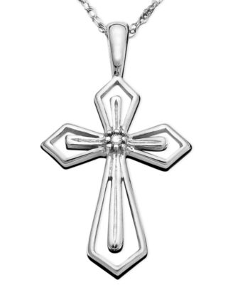 Macy's - 14k White Gold Pendant, Diamond Accent Cross