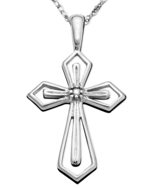 image of 14k White or Yellow Gold Pendant, Diamond Accent Cross