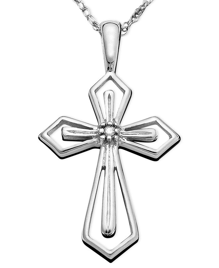 Macy's - 14k White Gold Pendant, Diamond Accent Cross