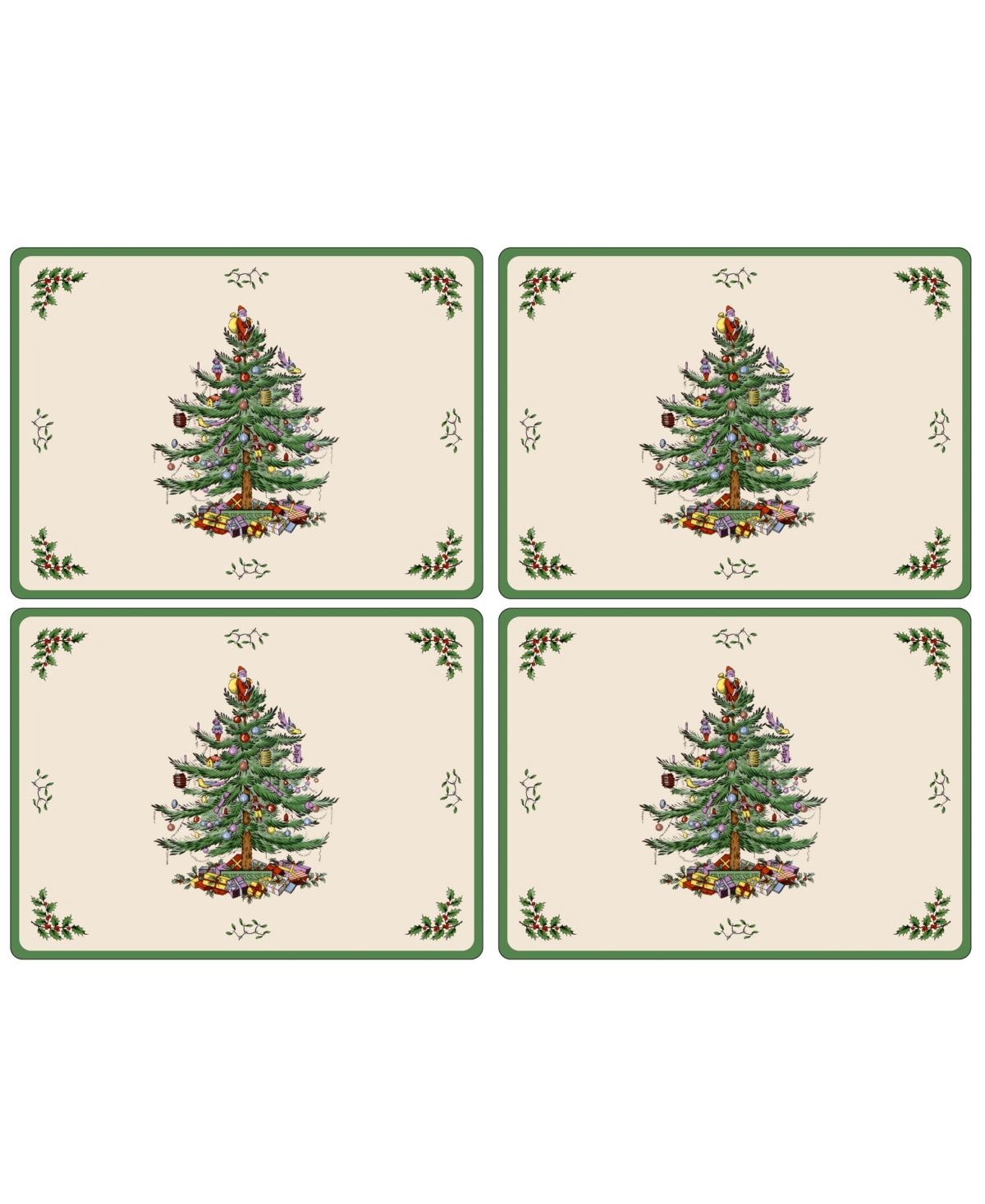 Spode Table Linens, Set Of 4 Christmas Tree Placemats Cork Back In No Color