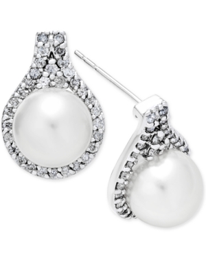 image of Cultured White South Sea Pearl (9mm) and Diamond (5/8 ct. t.w.) Drop Earrings in 14k White Gold