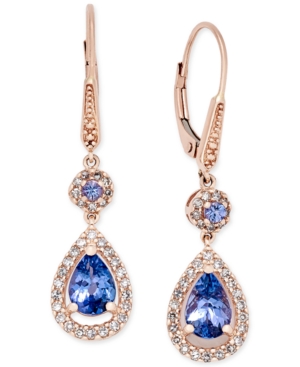 image of Tanzanite (1-5/8 ct. t.w.) and Diamond (1/3 ct. t.w.) Teardrop Halo Drop Earrings in 14k Rose Gold