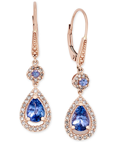 Tanzanite (1-1/3 ct. t.w.) and Diamond (1/3 ct. t.w.) Teardrop Halo Drop Earrings in 14k Rose Gold