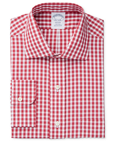 Brooks Brothers Men's Regent Classic/Regular Fit Non-Iron Red Checked Dress Shirt
