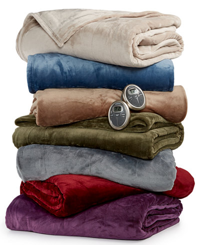 Slumber Rest Velvet Plush Heated Blankets by Sunbeam