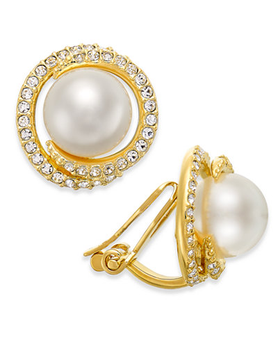 Danori Gold-Tone Imitation Pearl and Crystal Clip-on Earrings, Only at Macy's