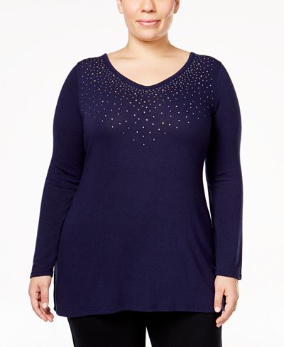 Belldini Plus Size Embellished Crisscross Top