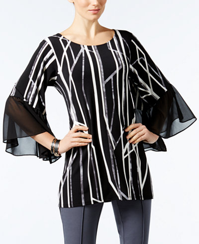 Alfani Printed Flare-Sleeve Top, Only at Macy's