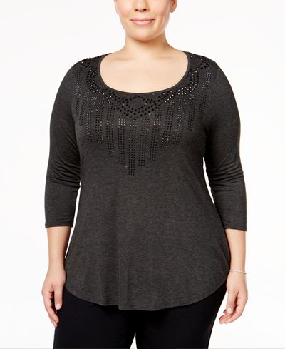 Belldini Plus Size Embellished Scoop-Neck Top