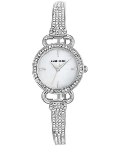 Anne Klein Women's Crystal Accent Silver-Tone Bangle Bracelet Watch 26mm AK-2817MPSV