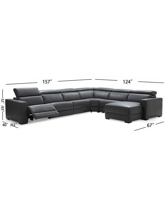 Furniture Nevio 6pc Leather Sectional Sofa with Chaise, 1 Power