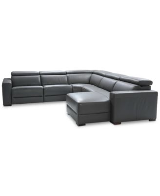 Nevio 124" 5-pc Leather Sectional Sofa with Chaise, 1 Power Recliner and Articulating Headrests, Created for Macy's