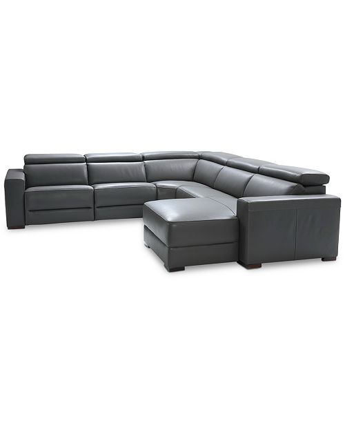 Furniture Nevio 5pc Leather Sectional Sofa with Chaise, 1 Power