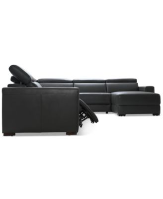 Nevio 124" 5-pc Leather Sectional Sofa with Chaise, 1 Power Recliner and Articulating Headrests, Created for Macy's