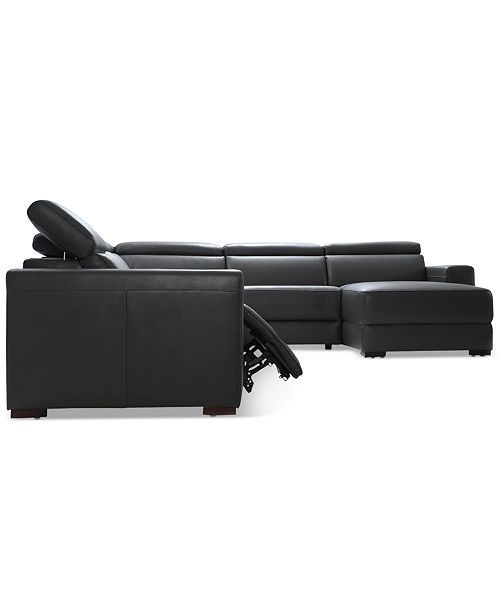 Furniture Nevio 5pc Leather Sectional Sofa with Chaise, 1 Power