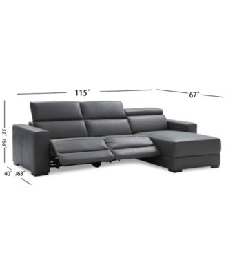 Nevio 115" 3-pc Leather Sectional Sofa with Chaise, 2 Power Recliners and Articulating Headrests, Created for Macy's