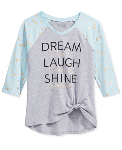 Hybrid Dream, Laugh, Shine V-Neck Raglan-Sleeve T-Shirt, Big Girls (7-16)