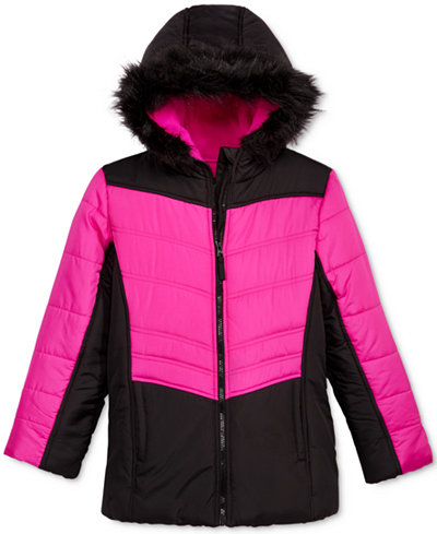 S. Rothschild Hooded Colorblocked Puffer Jacket with Faux-Fur Trim, Little Girls (2-6X)