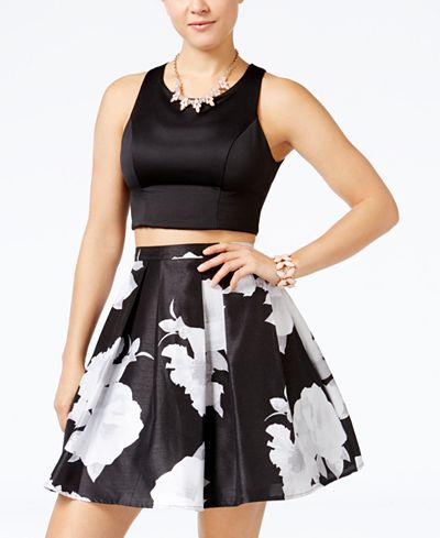 Sequin Hearts Juniors' 2-Pc. Floral-Print A-Line Dress
