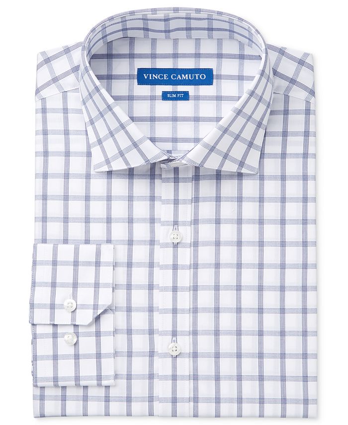 Vince Camuto Men's Slim-Fit Indigo/White Windowpane Dress Shirt - Macy's