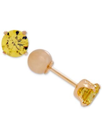 Children's Cubic Zirconia Birthstone Reversible Earrings in 14k Gold