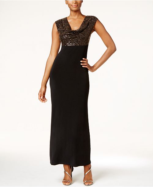 cowl neck sequin gown