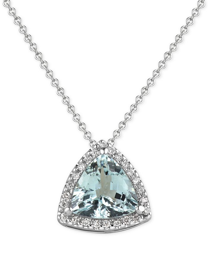 Macy's - Aquamarine (1-1/2 ct. t.w.) and Diamond (1/8 ct. t.w.) Pendant Necklace in 14k White Gold