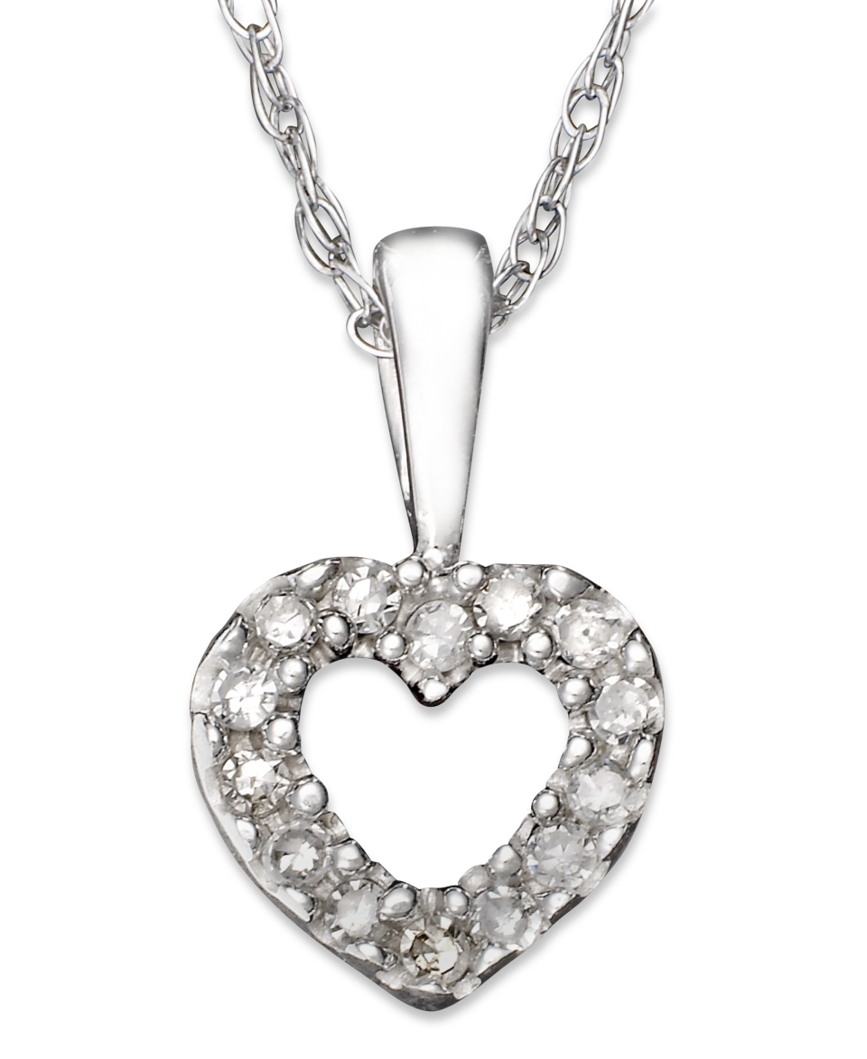 Childrens 14k White Gold Pendant, Diamond Accent Heart   Necklaces