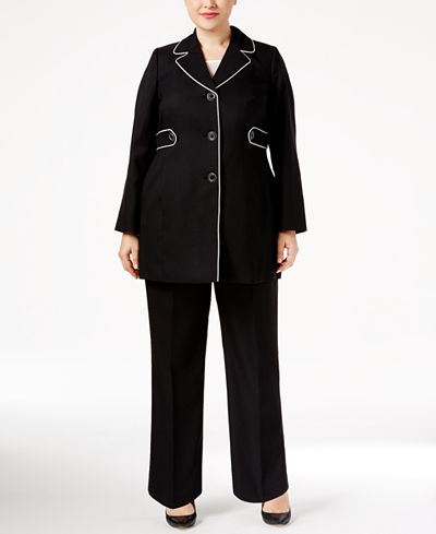 Le Suit Plus Size Three-Button Stretch-Knit Pantsuit