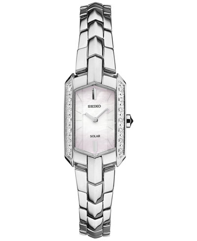 Seiko Women's Solar Tressia Diamond Accent Stainless Steel Bracelet Watch 15mm SUP329