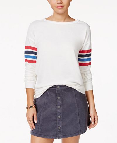 Hippie Rose Juniors' Striped-Sleeve Top