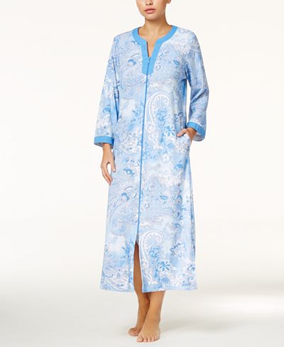 Miss Elaine Contrast-Trimmed Zip-Front Long Robe