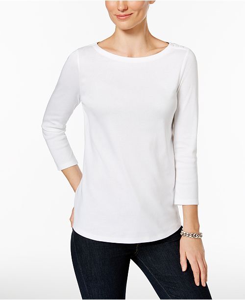 Charter Club Petite Pima Cotton Button Shoulder Top Created For