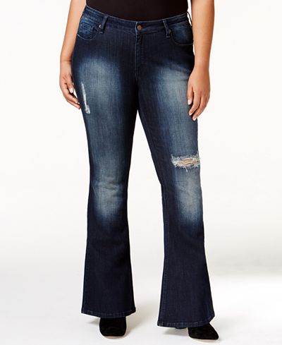 Poetic Justice Trendy Plus Size Ripped Flare Jeans