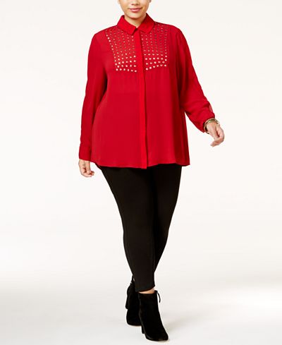 Poetic Justice Trendy Plus Size Studded Blouse & Leggings