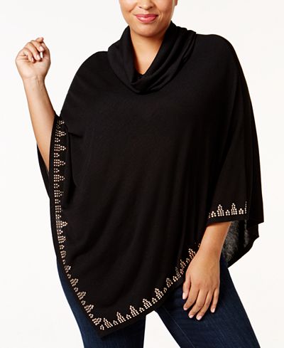 Belldini Plus Size Embellished Cowl-Neck Poncho