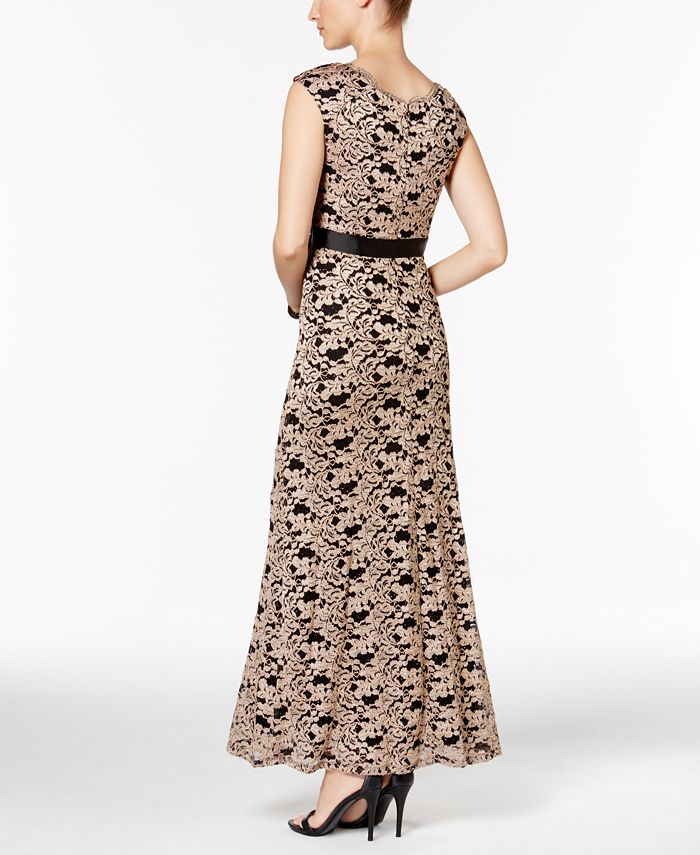 R & M Richards Women's Lace Sweetheart-Neck Dress Beige